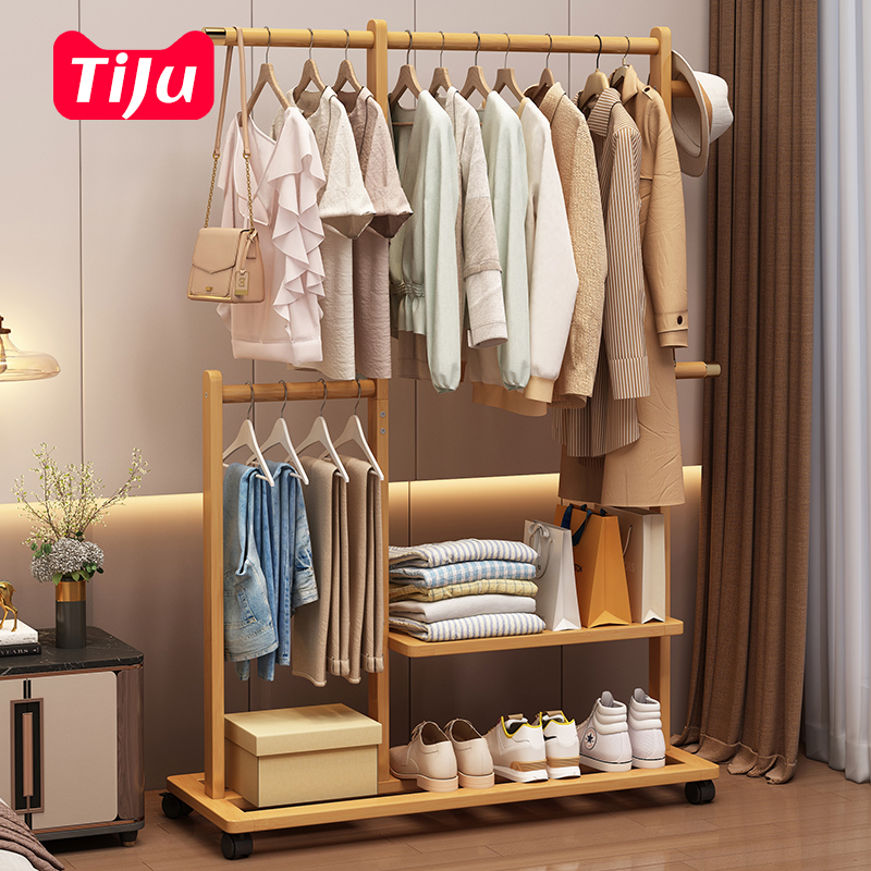 简易衣帽架家用卧室落地可移动挂衣架阳台收纳晾衣架多功能置物架