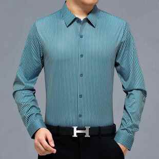 男3201 秋季 衬衫 轻奢时袖 KK免烫长弹力商务尚中年士无痕条纹 新款