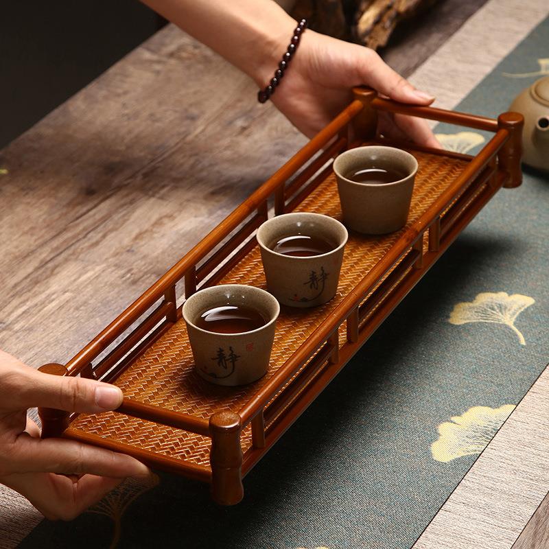 竹制品竹编茶盘长工手编织竹干泡台奉CP0008茶盘家用方形茶具收纳