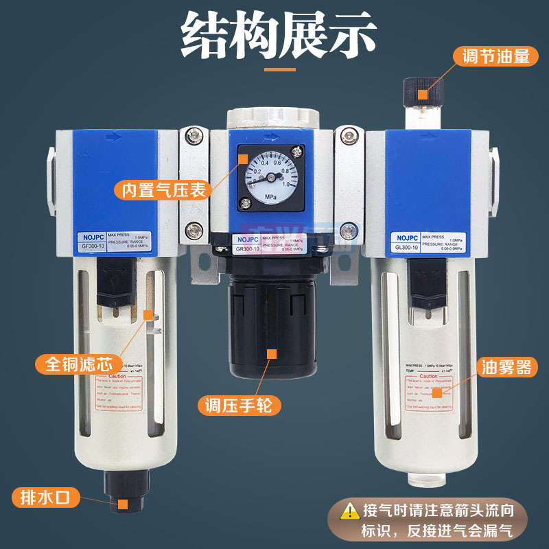 气源处理油水分离器GC200-08调压过滤器300-08-10-15F1气动三联件