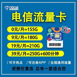 电信流量卡纯流量上网卡，5g无线限流量，手机卡电话卡不限速通用