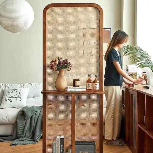 RIX日座式实木藤编玄屏风隔断可移动入户关遮客厅原木风简挡约新
