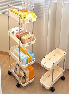 Cream-colored small cart storage rack, suitable for bedroom