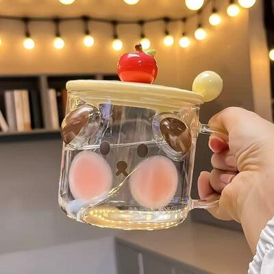 可爱喝水杯女孩高颜值家用马克杯可微波炉加热耐高温带盖勺玻璃杯