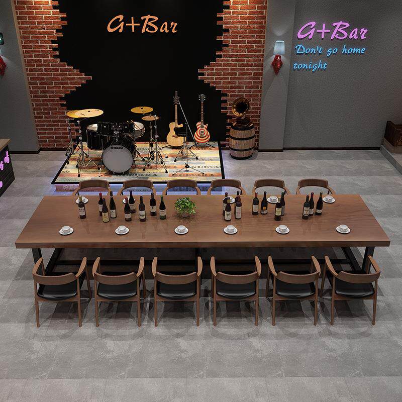 新款直销工业风长方形铁艺实木大餐桌复古餐厅木质餐桌椅组合酒吧