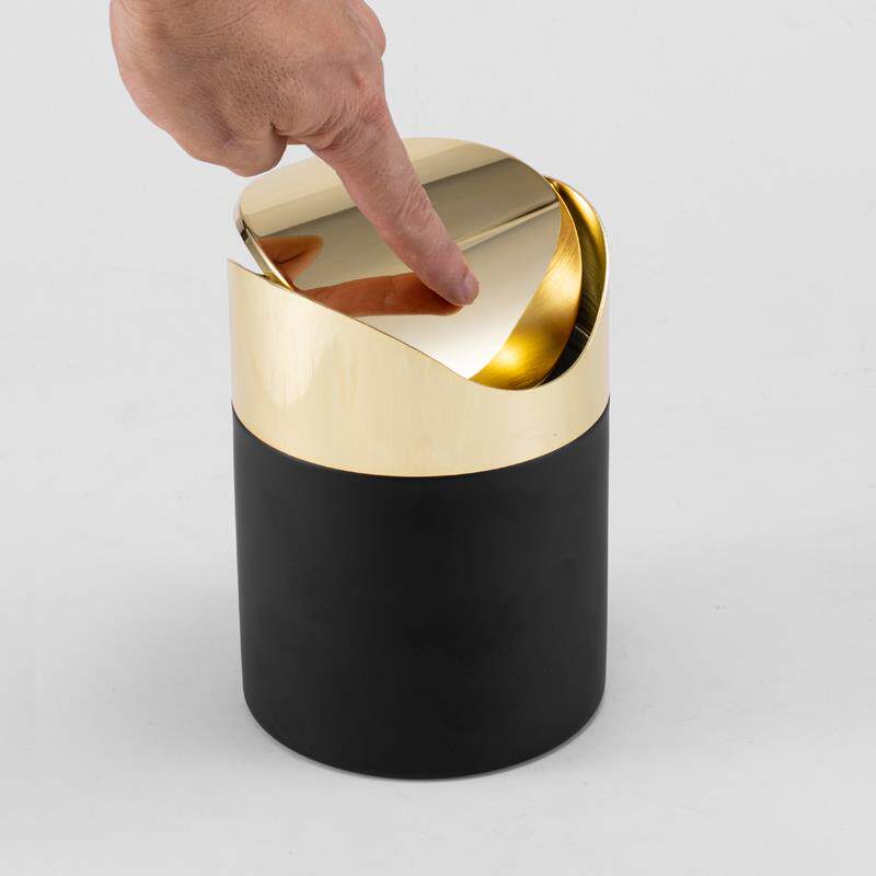 O&304不锈钢桌面迷你垃圾桶带盖办公室小号金色垃圾篓家用客厅高