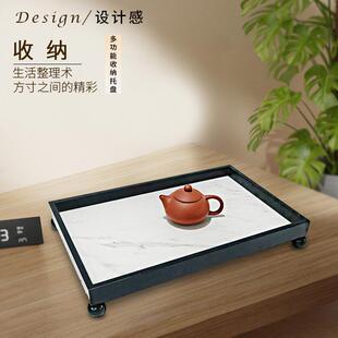 轻奢大理石正形长形托盘置物收纳摆件桌面茶几装 饰品样板间木质