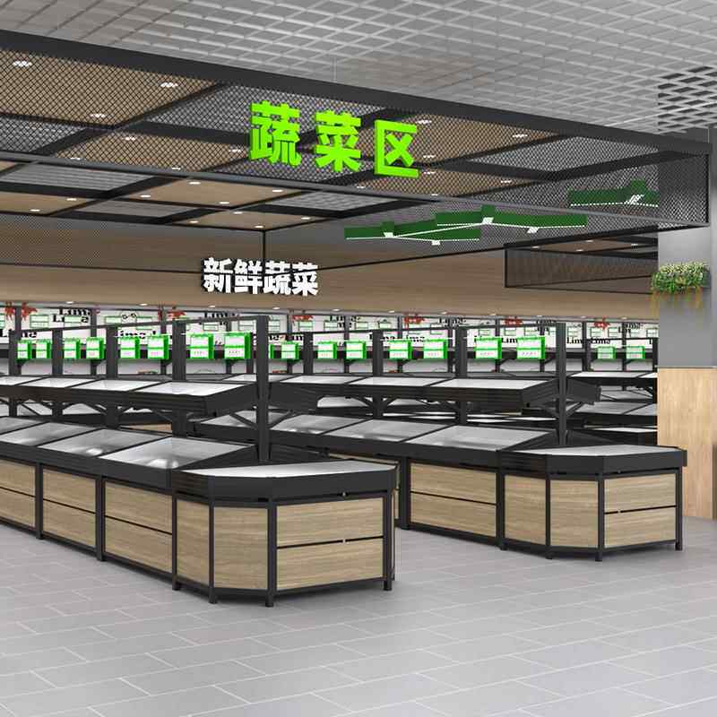 FZE德丰水水果蔬菜货架木钢结合果场蔬货架展示架商卖场果货架