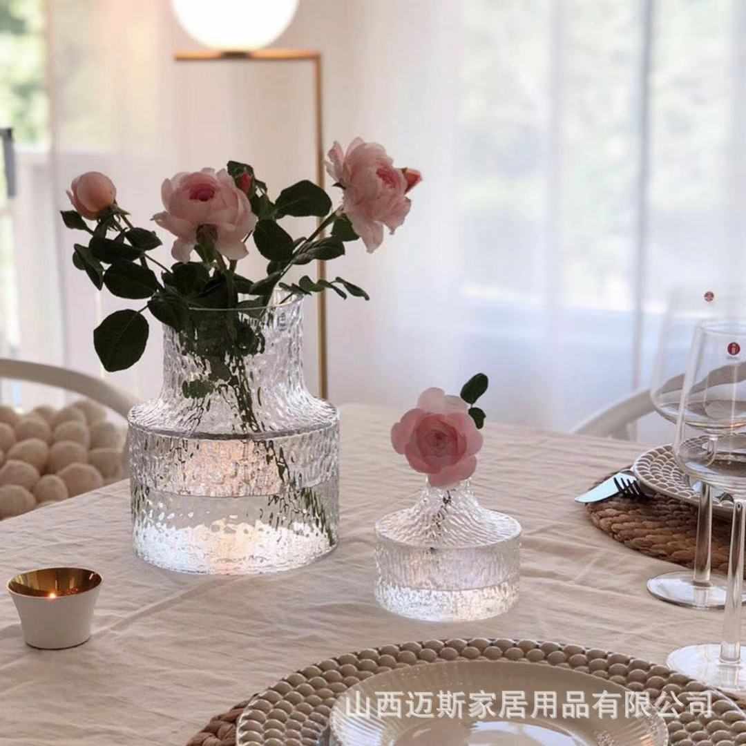ins芬兰极冻冰川垂问透明吹制玻璃花瓶鲜花家居装饰花器餐桌摆件