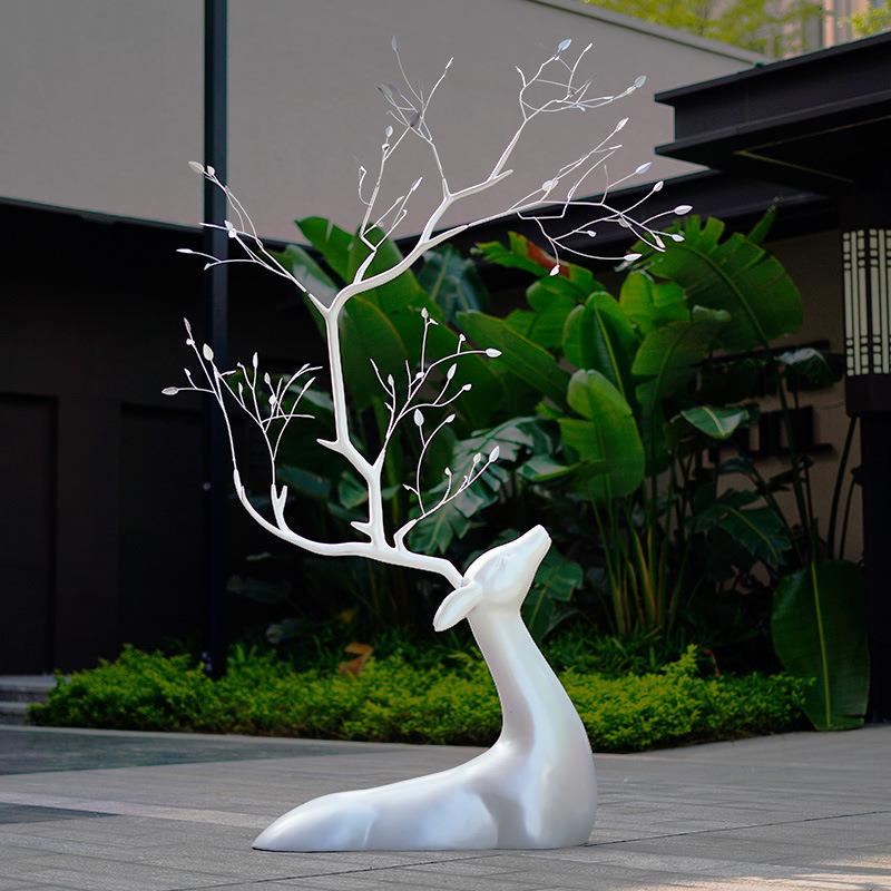 抽象梅花鹿摆件户外玻璃钢创意小鹿雕塑园林小品花园庭院房产造景