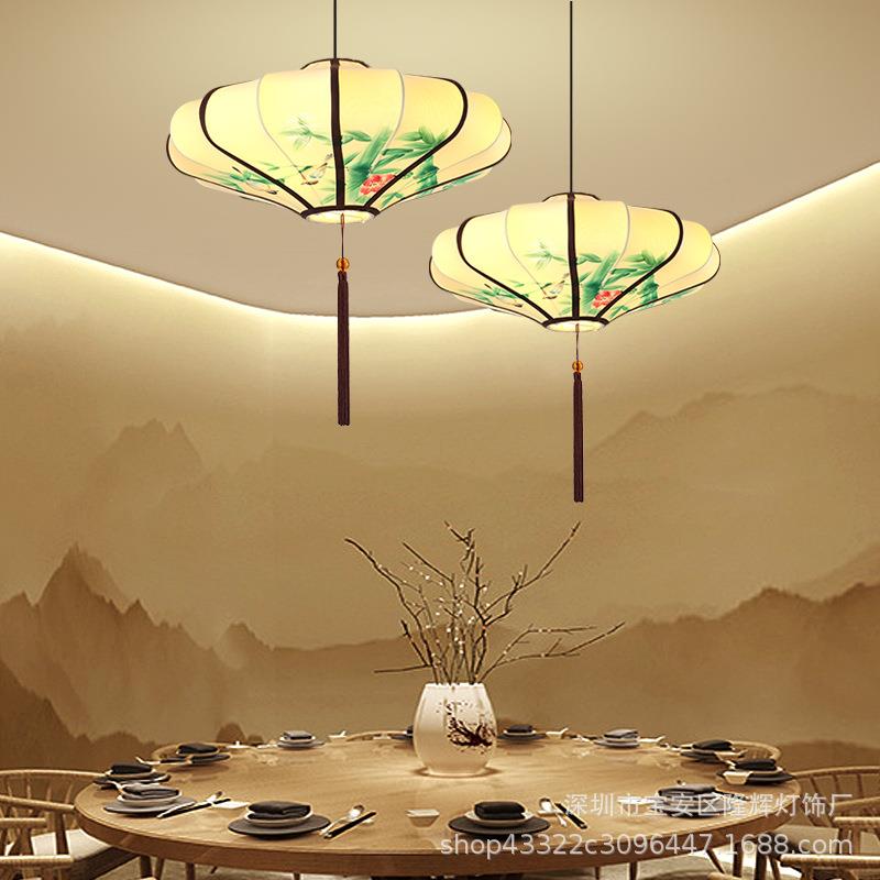 中式灯饭870笼吊灯布艺手厅绘中国风飞碟店餐客厅具吊挂装饰灯笼