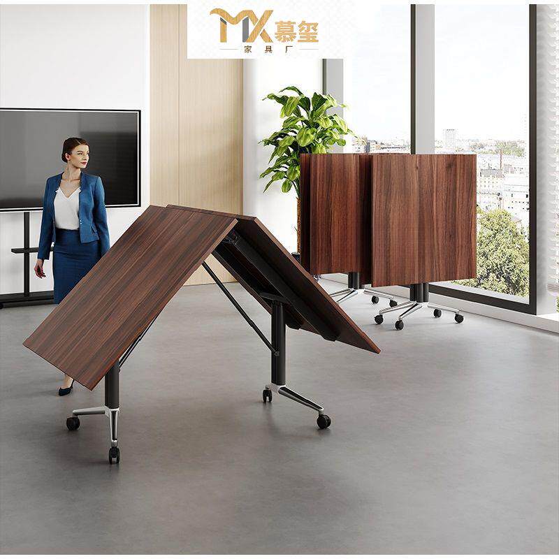 可对折叠办公桌带轮移动书桌可折叠式可伸缩会议桌简约职员洽谈桌