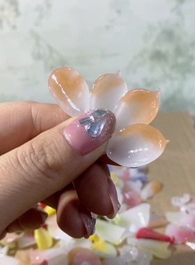 老料器花瓣汉服发簪白玛瑙渐变小荷花新出炉20片M-08