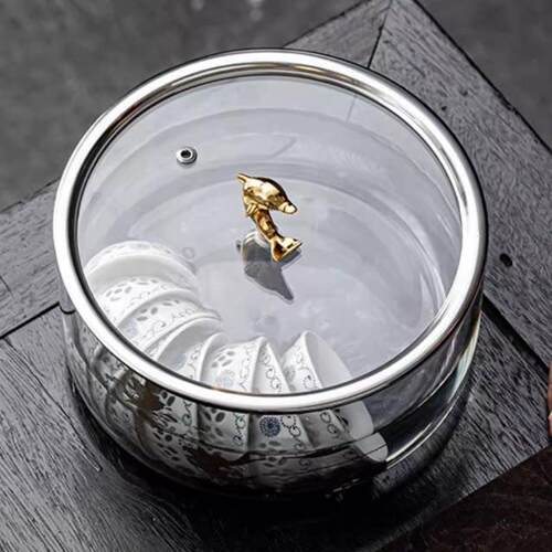 大号玻璃茶洗带盖子建水茶道配件功夫茶具洗茶碗水盂加厚杯洗消毒