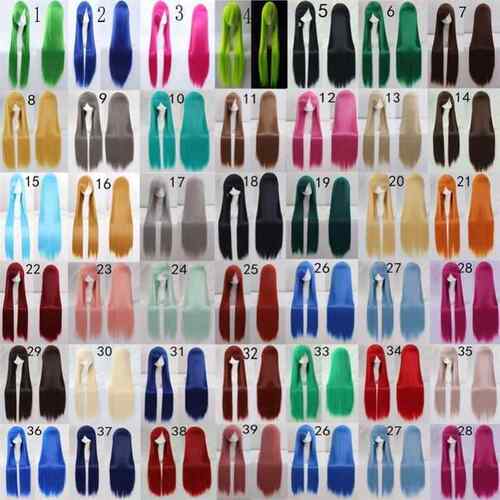 wig cosplay fashion women long Straight hair Red black blue