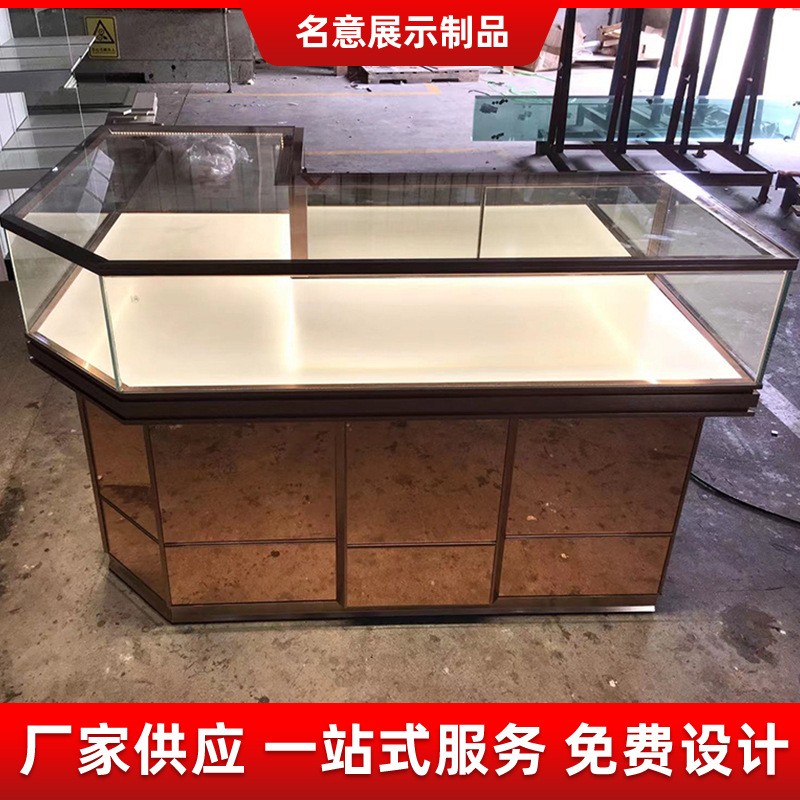 珠漆宝展示柜饰现代黄金首/展柜烤不锈钢玻璃柜台陈玉器银饰品列