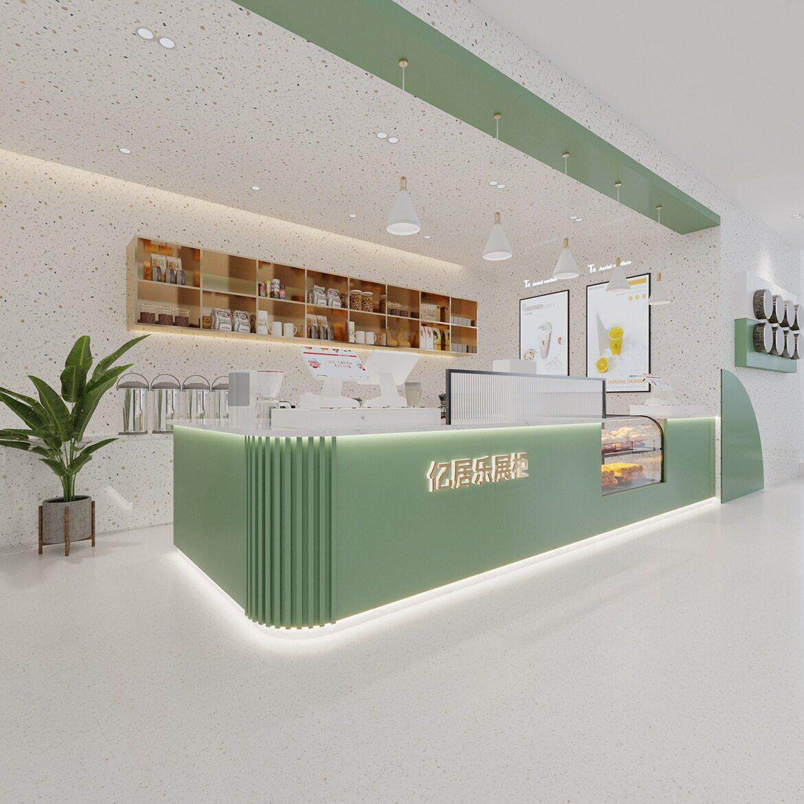 奶茶店吧台桌水吧酒吧收银台圆弧大理石商用咖啡店前台甜品店转角