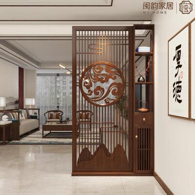 新中式实木屏风隔断客厅2025新款玄关柜入户正对门进门遮挡置物架