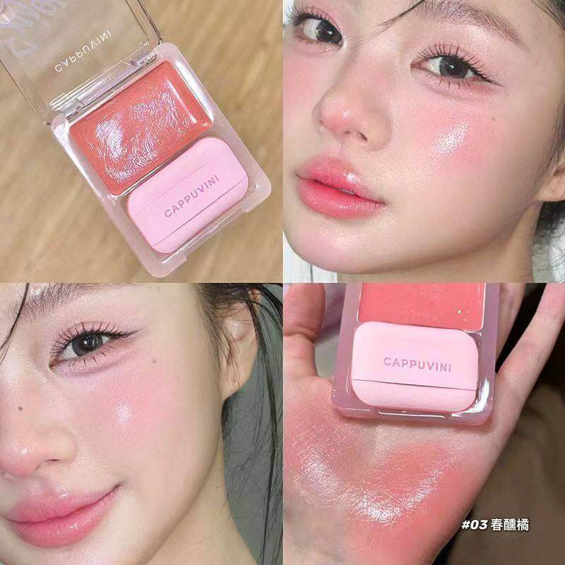 韩系光感腮红膏膨胀色少女感腮紫粉色杏色橘色水光晒红女腮红自然