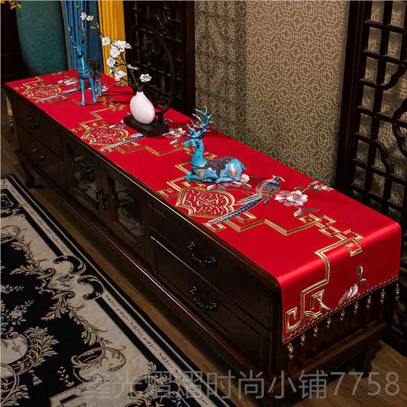 正品新中式电视柜盖布茶桌布头柜斗柜台布桌几布艺书长方床形家用