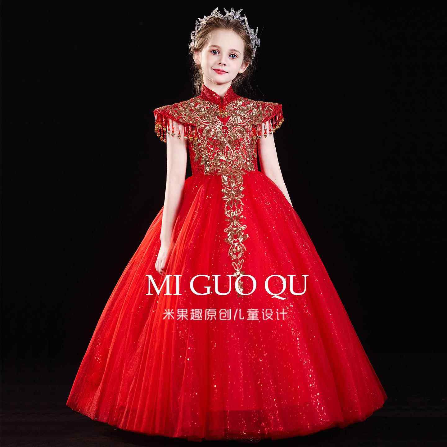 正品儿童晚礼高端主服持人蓬蓬裙新中式秀古筝演出走服童国潮女公