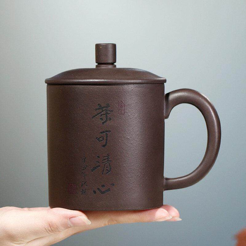 正宗宜兴紫砂杯纯手工正品大容量带盖子男士茶杯保温水杯子女士款