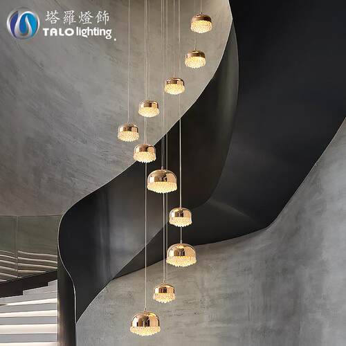 轻奢loft挑高楼梯间吊灯现代简约小复式别墅客厅水晶旋转楼梯吊灯
