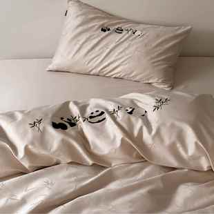 高端轻奢款 国风提花熊猫刺绣被套全棉床品 100S长绒棉四件套中式