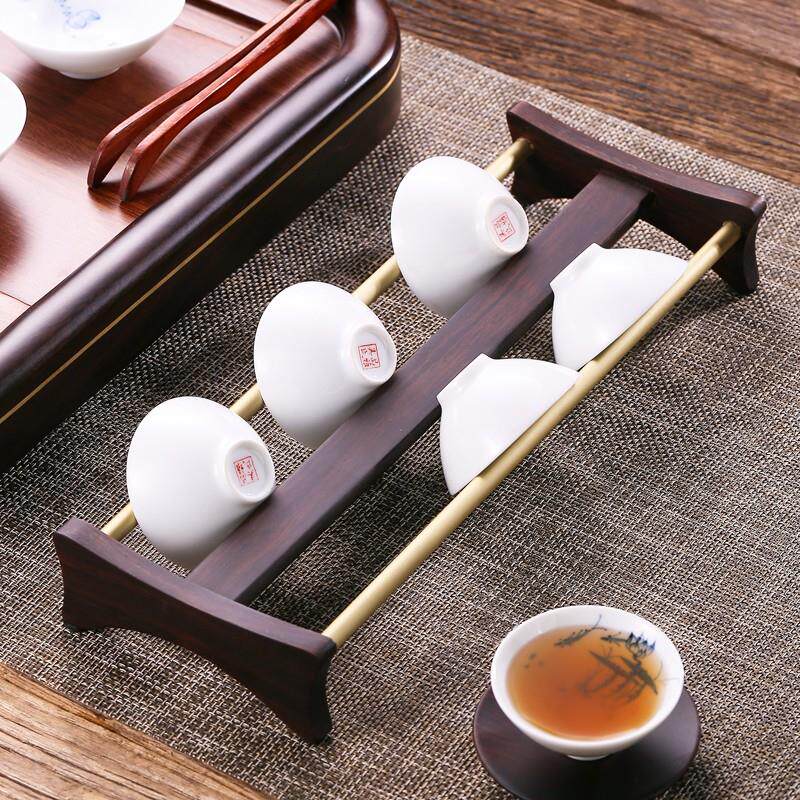 轻奢黑檀实木茶杯收纳层架沥水置物架建盏杯架配件功夫茶具茶桌茶