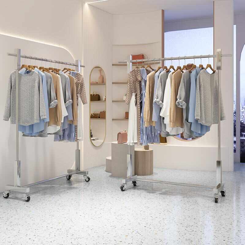 不锈钢陈列架服装店落地式挂衣架晾衣架直播间移动中岛架衣帽架子