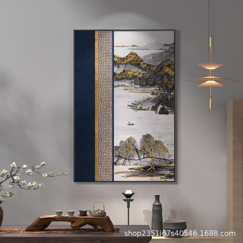 新款直销新中式轻奢客厅竖版装饰画圆明园楼梯餐厅走廊背景墙壁玄