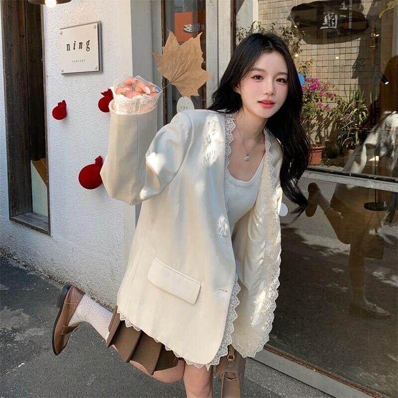 LILY MOST蕾丝拼接小香风西装外套女春新款韩系温柔风西服休闲潮