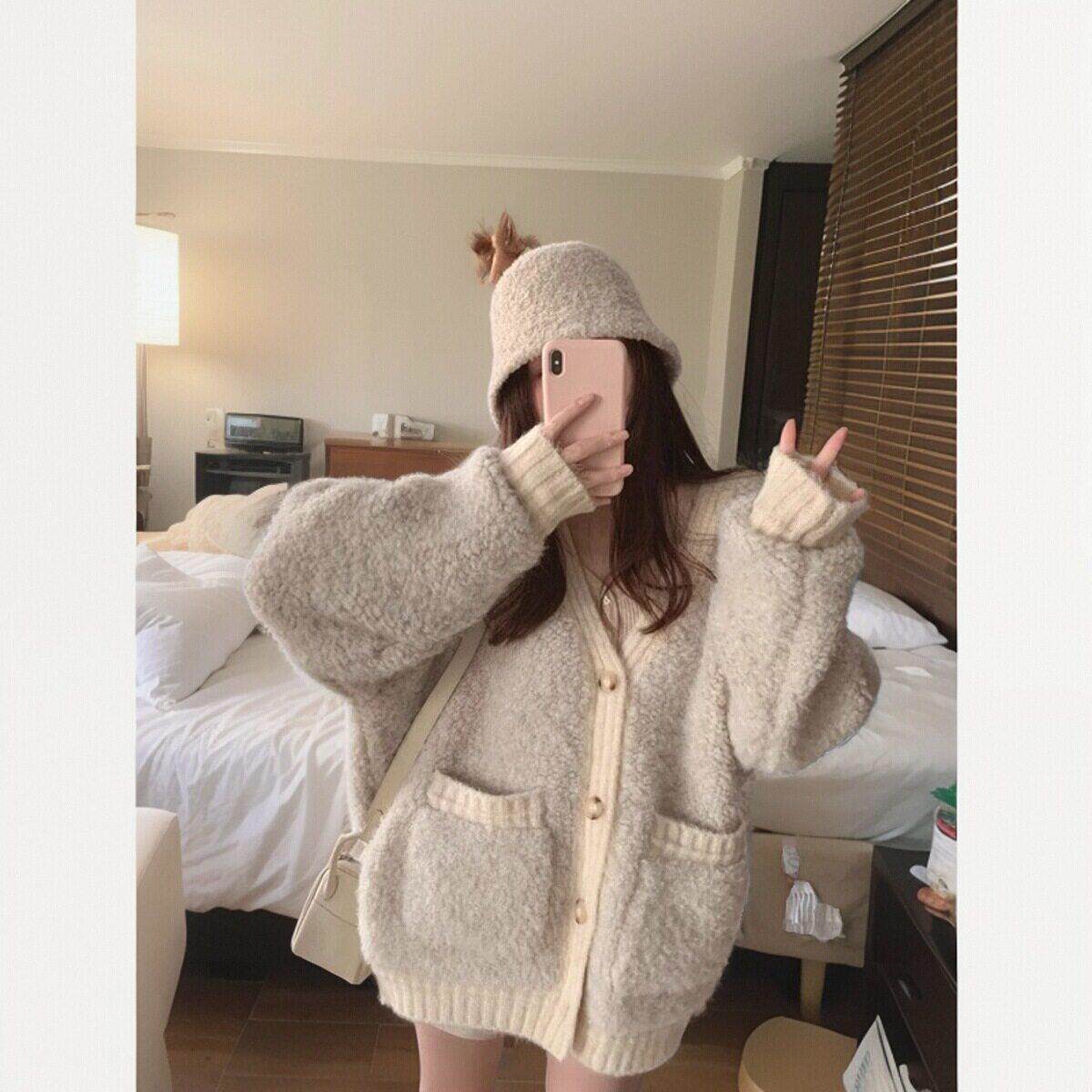 日系温柔风软糯奶fufu毛衣外套女秋冬加厚慵懒风奶甜针织开衫上衣