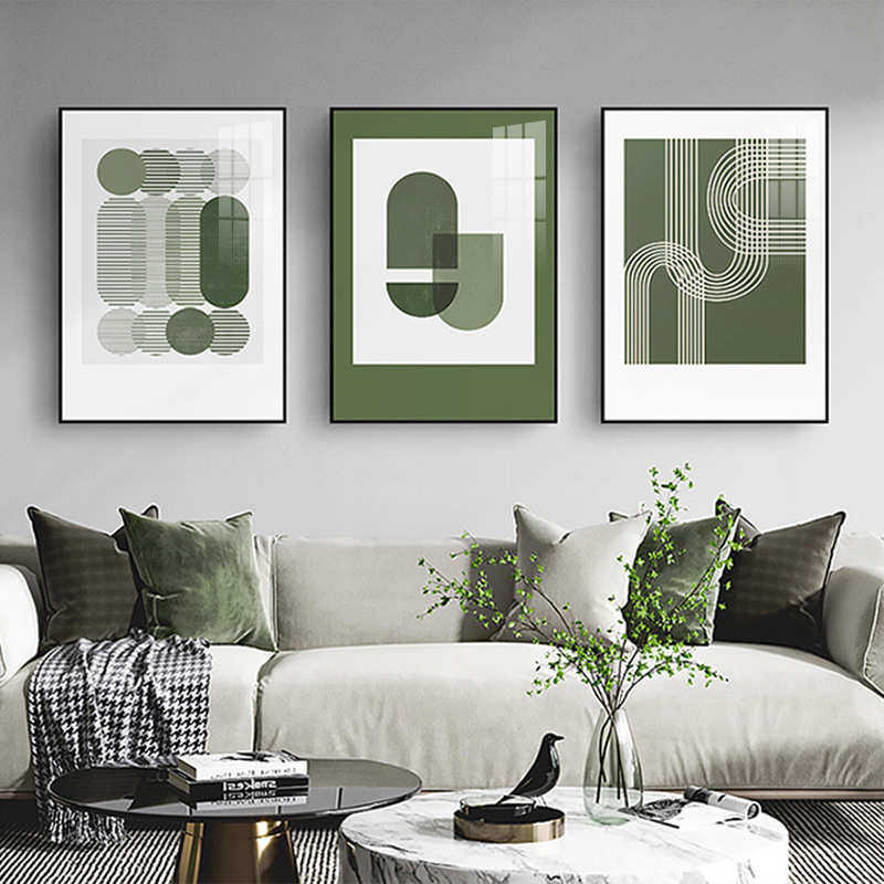 漫游 北欧风格客厅装饰画绿色抽象挂画几何线条壁画简约餐厅墙画,家居饰品,现代装饰画,淘宝优惠券,粉丝福利购,淘宝优惠卷