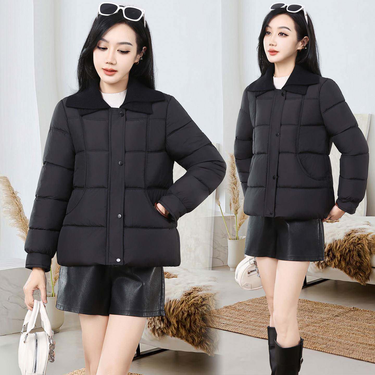 极速冬季新款时尚翻领棉衣女短款加厚棉服保暖棉服妈妈装洋气棉袄