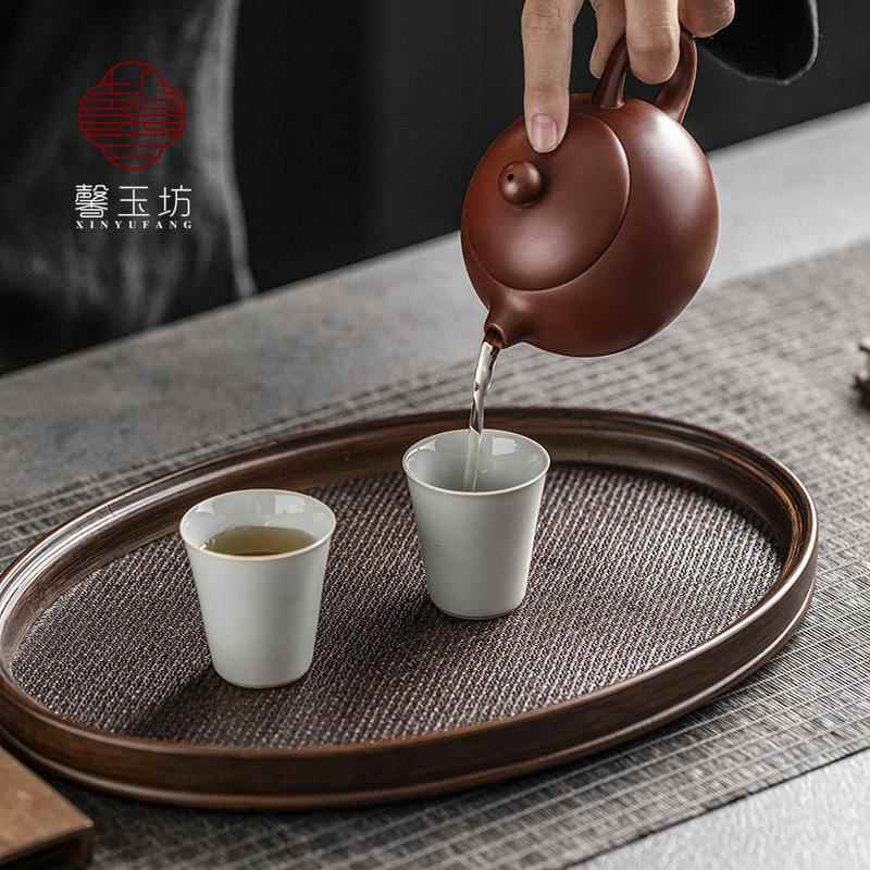 椭圆竹制托盘古织编席面茶托复小干泡日F97S88J6式藤编收纳盘新台