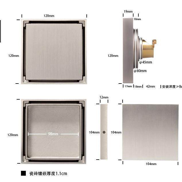 铜漏地漏加大1212cm15*15c*15F1515mx15地漏90管道地110管道地漏