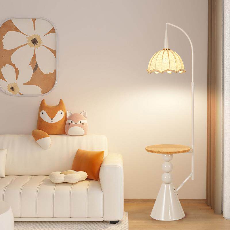 奶油风落地灯客厅沙发地灯白色置物茶几卧室床头装饰氛围立式台灯