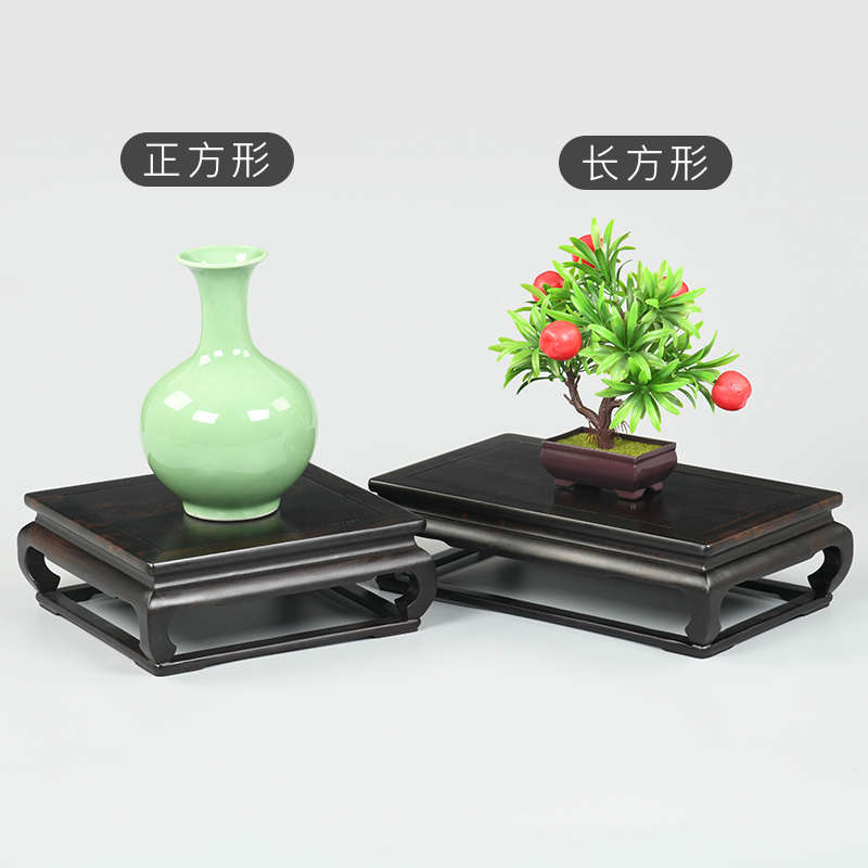 黑檀木明式弯脚摆件底座实木质佛像花瓶花盆石头茶壶鱼缸底座托架
