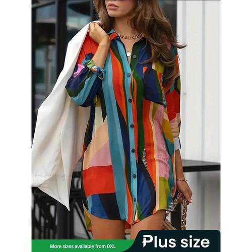 E 83940 Color block shirt dress 彩块宽松衬衫连衣裙跨境外