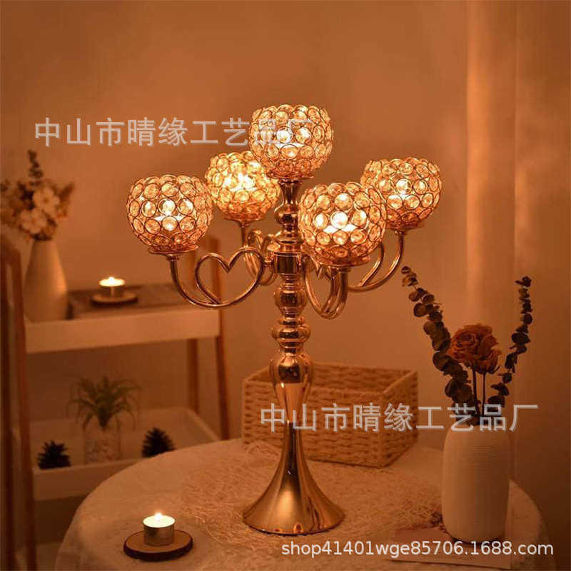 款婚庆道具爱心5头烛台创意轻奢摆件家居浪漫装饰蜡烛摆件