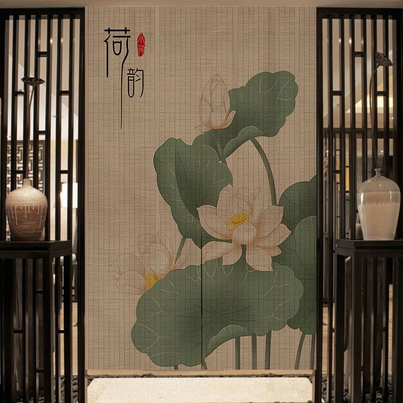 中式仿竹帘卷帘定制茶室阳台客厅遮光遮阳窗帘屏风门帘遮挡帘子