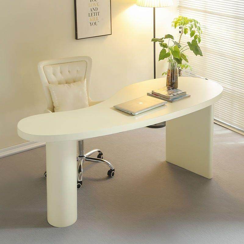 奶油风书桌轻奢现代简约白色家用工作台小户型法式异形办公电脑桌
