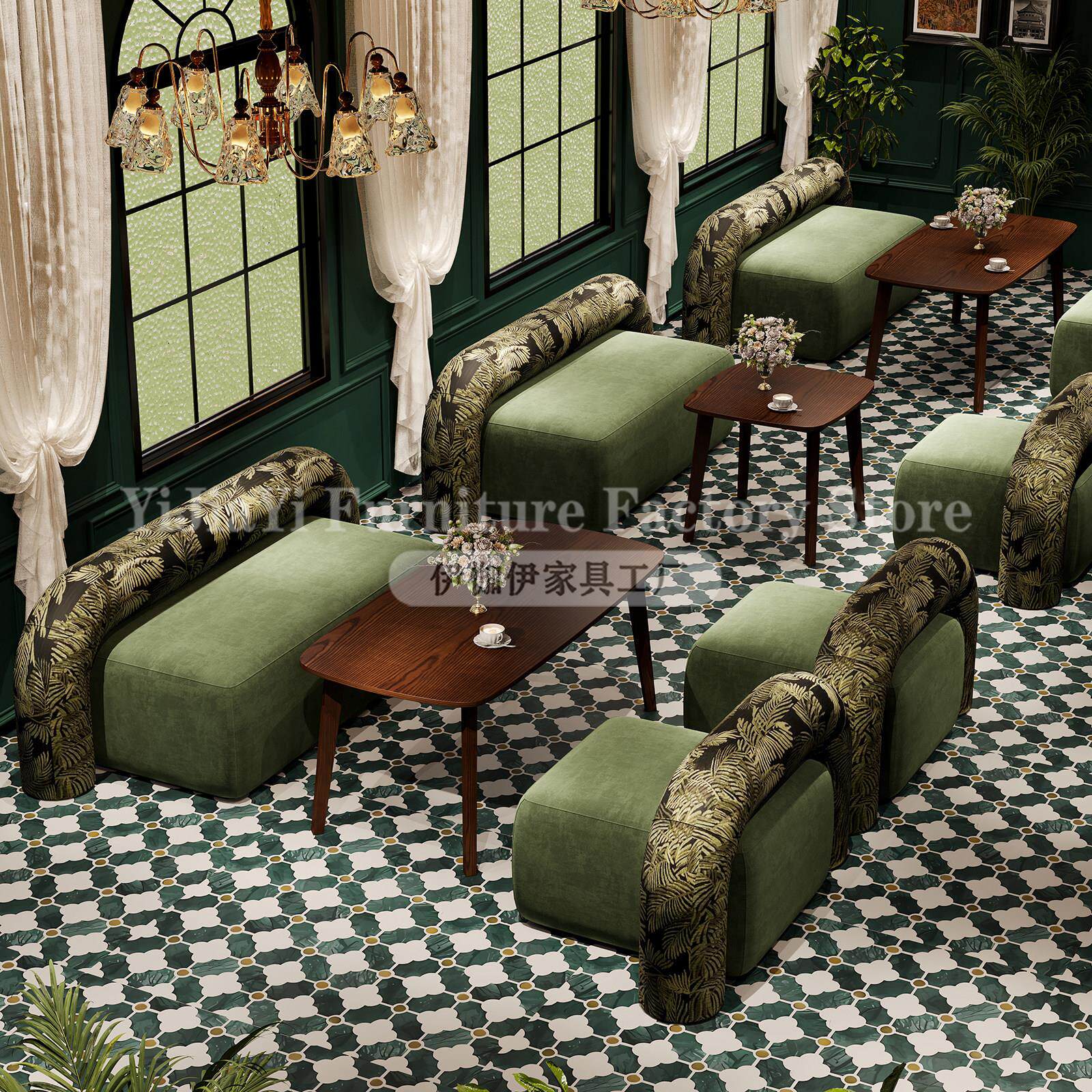 中古双人沙发椅覆古西餐厅餐桌椅组合法式餐饮餐吧咖啡厅商用沙发