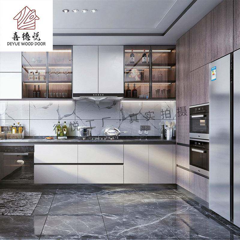 轻奢厨房整体橱柜家用灶台石英石台面U型厨房设计南京厂家定 制
