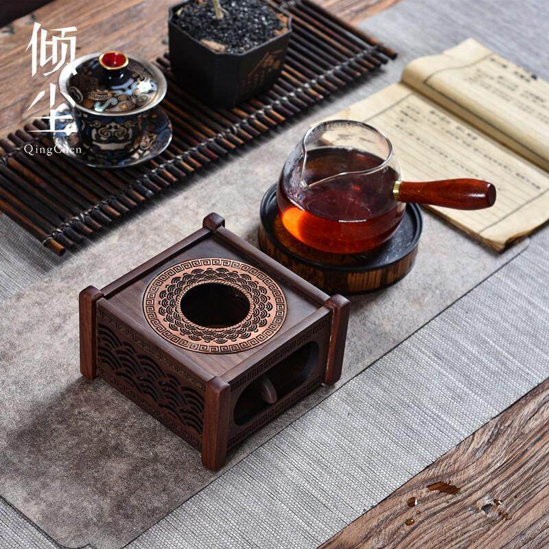 正方形北美胡桃木温茶器蜡烛加热底座温茶炉复古公道杯保温配件