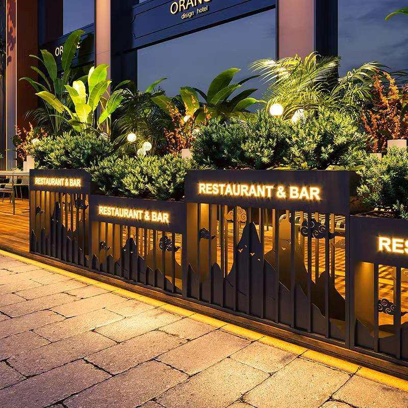 户外花箱组合太阳能发光灯箱市政外摆隔断花坛护栏铁艺不锈钢花槽