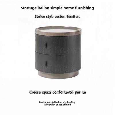 意大利Normcore Poliform烟熏实木圆床头柜简单现代圆柜储物柜床