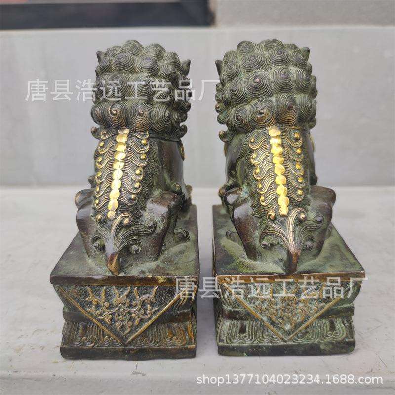 铸铜小型仿古宫门狮子雕塑摆件家居摆放铜狮雕塑中式铜狮子雕塑