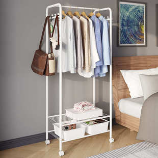 落地衣帽架可移动推车简易晾衣架卧室多功能带盒挂衣收纳架子批发